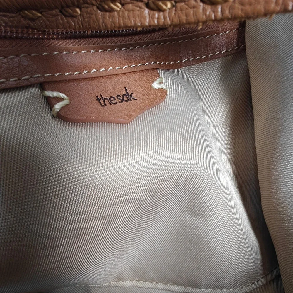 The Sak Grey Leather Tote Bag Whipstitch Hobo Shoulder Bag with Tassel Charm - Picture 5 of 8